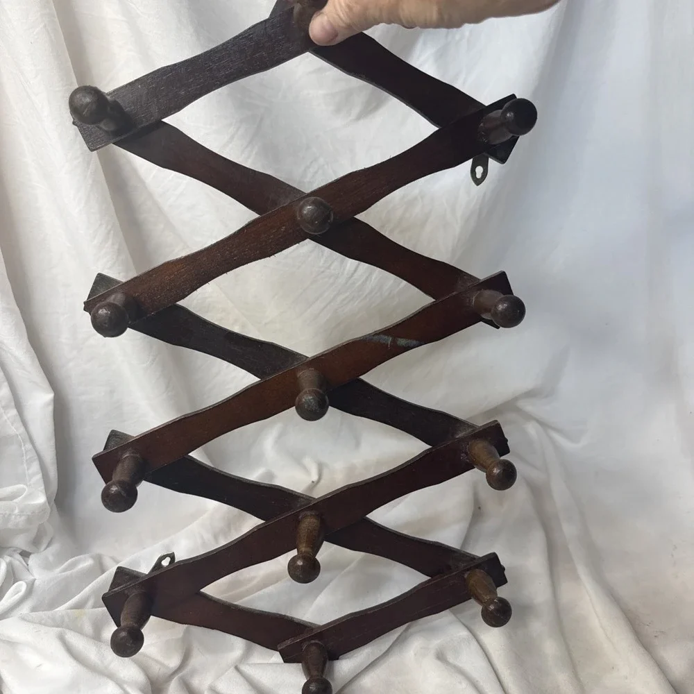 Vintage Wood Expandable Peg Rack- Multi-Purpose Accordion Wall Hangers Cottage